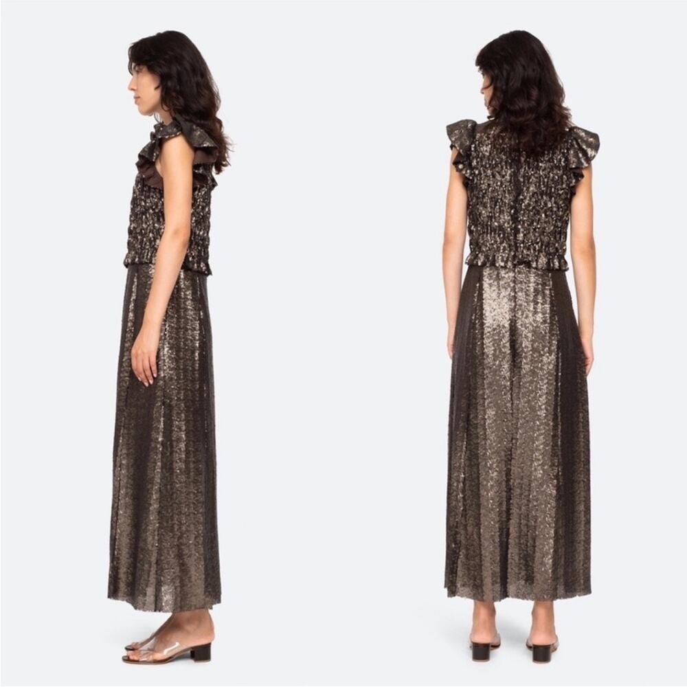Sea New York Rachelle Smocked Sequined Midi Dress Size 12 Metallic - Picture 2 of 6